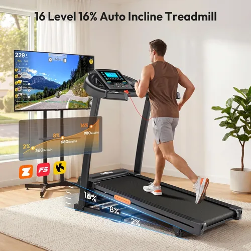 Miniatura 2 de THERUN Incline Treadmill, Treadmills for Running and Walking, 300 lbs Weight Capacity Folding Treadmill with 0-15% Auto Incline, Wide Belt, 3.5 HP