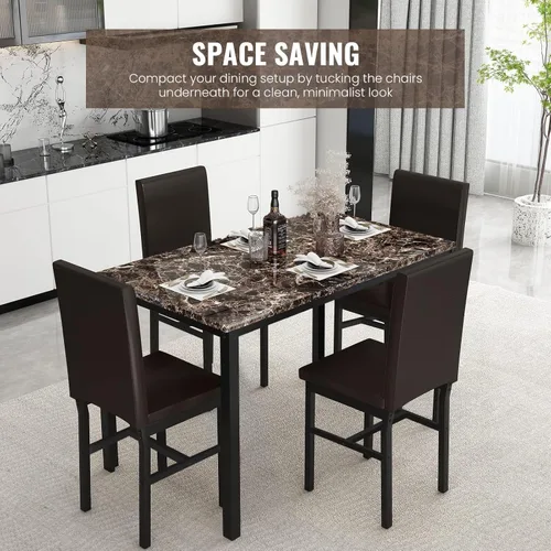 Miniatura 8 de Recaceik Juego de mesa de comedor para 4, cocina y sillas con mesa de mármol sintético y 4 habitaciones tapizadas de cuero, rincón de desayuno