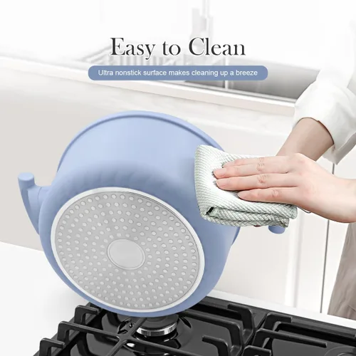Miniatura 6 de Olla de horno holandés ligera de 4.5 cuartos de galón con tapa, horno holandés de aluminio antiadherente, olla de cocina para estofados y freír