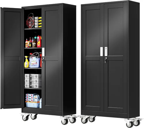 Miniatura 20 de PAOFIN Armario de almacenamiento de metal, archivadores de acero de 35 pulgadas de alto con puertas con cerradura y estantes ajustables, gabinete