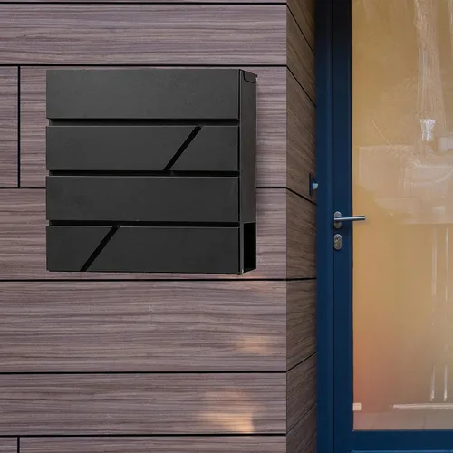 Miniatura 3 de Buzón de pared impermeable y resistente al óxido de gran capacidad con soporte para revistas de periódicos, buzón colgante seguro de acero Negro