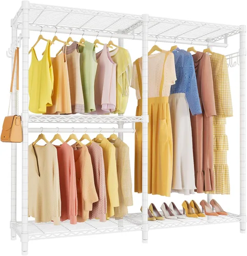 Miniatura 10 de VIPEK V4 - Perchero resistente para colgar ropa, capacidad de carga de 810 libras, perchero de doble barra con estantes ajustables y ganchos Negro