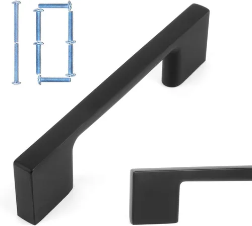 Miniatura 61 de KOOFIZO Paquete de 10 pomos negros para gabinete, pomos negros mate para cajones, K03, tiradores cuadrados de un solo agujero para gabinetes