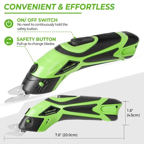 Miniatura 5 de walowalo Tijeras eléctricas de tela, 2 baterías recargables, 2 cuchillas para manualidades, costura, cartón, álbumes de recortes, cuero, 4V, iones