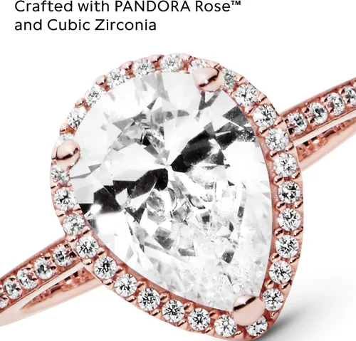 Miniatura 4 de PANDORA Joyería - Anillo de circonita cúbica con halo de lágrima brillante, regalo para ella rosa, Metal, Zirconia cúbica
