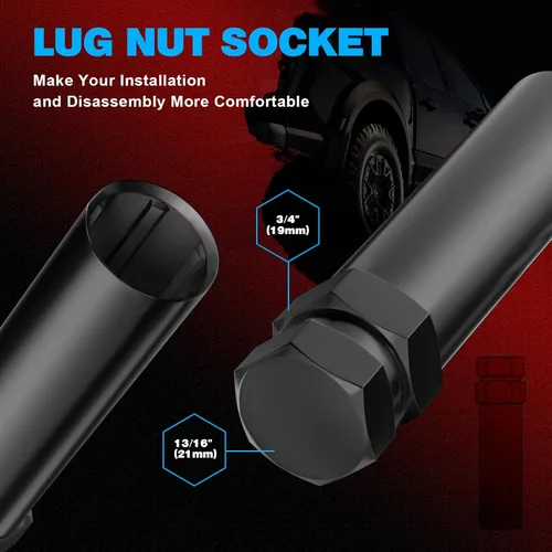 Miniatura 5 de JiiinMiiin 20 tuercas negras de 1/2 x 20 con sintonizador de 6 ranuras, tuerca de bloqueo de 1/2 pulgada a 20 con 1 llave de enchufe de 60 grados