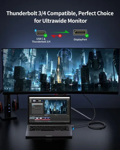 Miniatura 3 de Cable USB C a DisplayPort 1.4 Silkland 1 m [8K@60Hz, 4K@144Hz 120Hz, 2K@240Hz], Cable Tipo C a DP de 5K, [32.4 Gbps, Compatible con Thunderbolt 4/3]