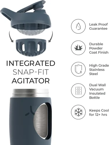 Miniatura 4 de PROMiXX Botella agitadora Pursuit Edición Nueva – Botella de agua con aislamiento de acero inoxidable y taza agitadora, 18 onzas, gris grafito