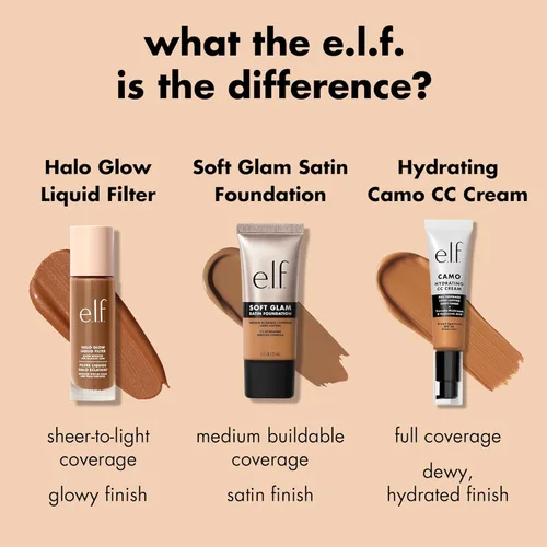 Miniatura 5 de e.l.f. Base de Maquillaje Soft Glam, Cobertura Media, Base de Larga Duración y Modulable para un Acabado Suave y Satinado, Vegana y Libre de 55