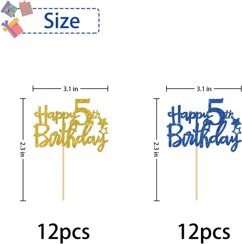 Miniatura 2 de Decoración para cupcakes de cumpleaños de 5 años, suministros para cupcakes de cumpleaños de 5 años, decoraciones para fiestas de cumpleaños de 5