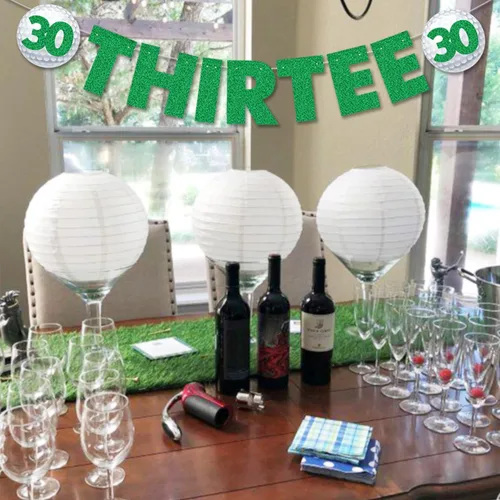 Miniatura 8 de Decoraciones de cumpleaños de 30 para mujeres y hombres, pre-encordadas con purpurina para fiesta de cumpleaños, cartel divertido para fiesta