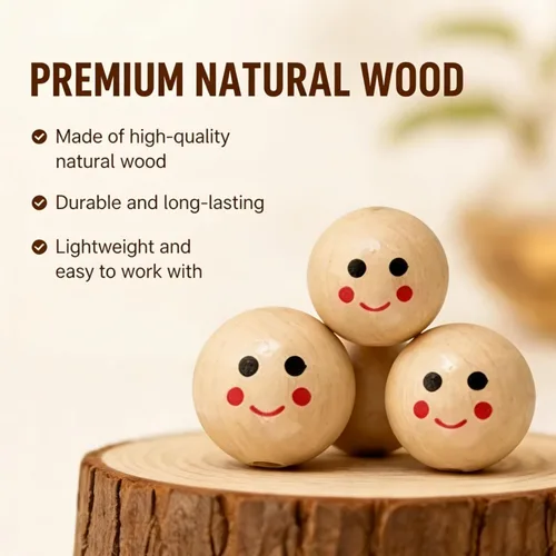 Miniatura 3 de 40 cuentas de madera redondas de madera con cara sonriente, cuentas de madera impresas espaciadoras para manualidades, manualidades, joyería