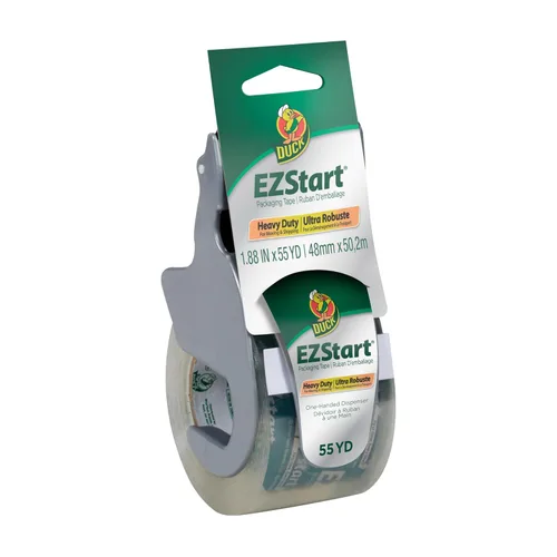Duck EZ Start - Cinta de embalaje transparente con dispensador con una sola mano, cinta de embalaje silenciosa y fácil de iniciar para cajas, envío,