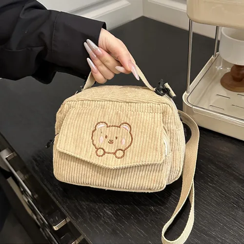 Miniatura 4 de Bolsos cruzados para mujer, bolso de pana para hombro, bolso lindo para viajes, compras y uso diario Negro