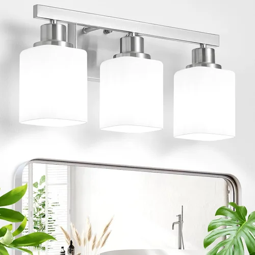 Miniatura 16 de Juego de 2 apliques de pared para baño, lámpara de tocador de baño negra, apliques de pared modernos para interiores con vidrio esmerilado cuadrado