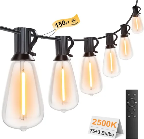 Miniatura 10 de Guirnalda de luces para exteriores de 25 pies, luces impermeables para patio con bombillas Edison ST38 vintage inastillables, luces colgantes