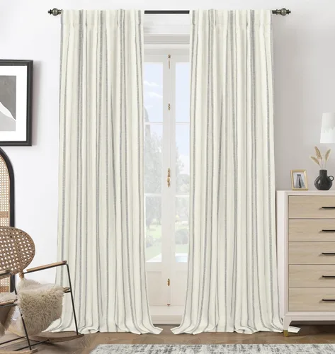 Miniatura 38 de DriftAway - Cortinas de Lino Mezcla de Granja 100% Opacas de 84 Pulgadas de Largo para Dormitorio, Cortinas Verticales Rayadas Impresas de Lino