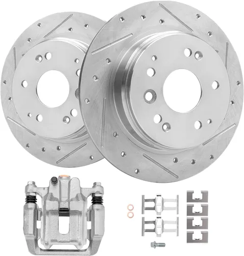 Detroit Axle - Rotores de freno perforados traseros + repuesto de pinza de freno de disco trasera izquierda para Acura TL Honda Element - Juego de 3