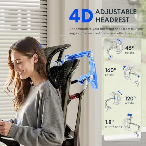 Miniatura 3 de FLEXISPOT Silla ergonómica de oficina ErgoX-PRO con reposapiés negro – Asiento de malla AeroWeave 5.0, lumbar 5D, reposabrazos 7D, reposacabezas 4D