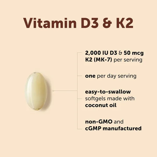 Miniatura 3 de Micro Ingredients Vitamina D3 2,000 UI + K2 MK-7 50 mcg, 300 cápsulas blandas Aceite de Coco Virgen Apoyo 2-en-1 para Huesos, Inmunidad