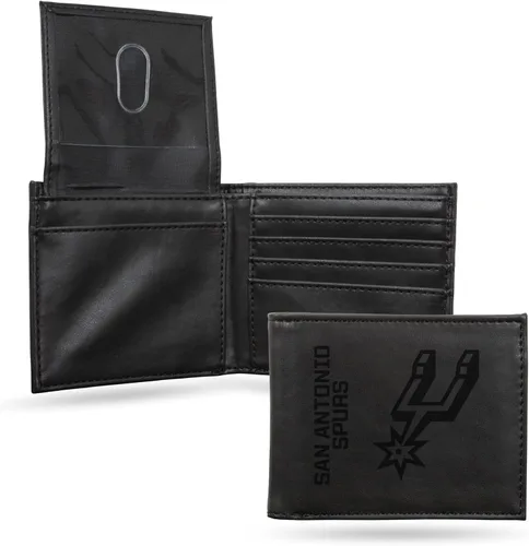 Miniatura 7 de Rico Industries NBA San Antonio Spurs Premium - Cartera de piel vegana negra con grabado láser, diseño compacto y delgado pero resistente, perfecto