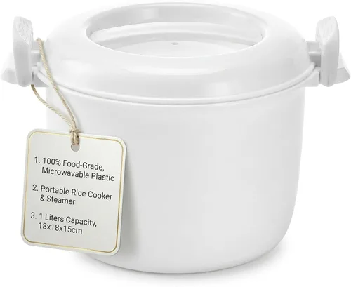 Angoily - Arrocera para microondas: vaporizador de arroz portátil para microondas para verduras, utensilios de cocina para pasta para microondas,