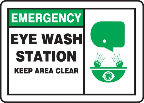 Accuform MFSD928VS - Letrero de seguridad de vinilo adhesivo, leyenda "Emergency Eye WASH Station Keep Area Clear" con gráfico, 7 pulgadas de largo