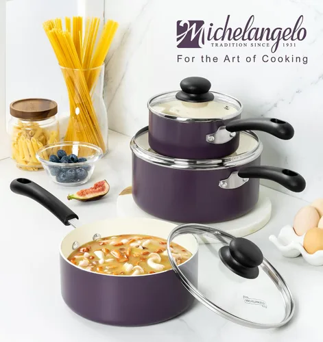 Miniatura 7 de MICHELANGELO - Sartén antiadherente con tapa, juego de cacerolas de cerámica, juegos de sartenes pequeños no tóxicos con mango de enfriamiento