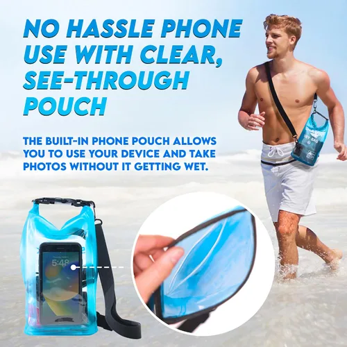 Miniatura 3 de SandShark Bolsa seca impermeable de 3 litros – Bolsa de playa con funda transparente para teléfono, bolsa enrollable para canotaje, rafting