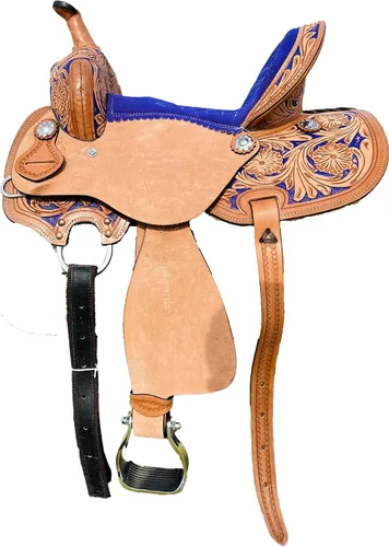 Miniatura 10 de RESISTANCE Western Kids - Sillín de caballo para montar a caballo, silla de montar a caballo para niños jóvenes, de cuero auténtico, diseño floral