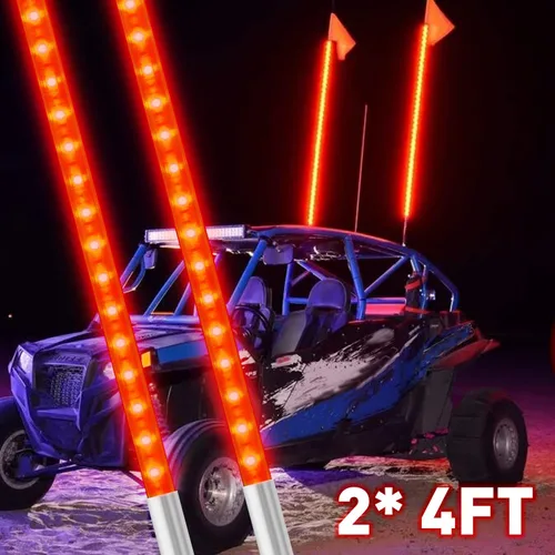 2 PIEZAS 1.2M Luz LED Roja de Látigo para Camión, BESTZHEYU Luz de Látigo LED de 4 Pies para ATV UTV, Antena de Látigo para RZR Polaris Todoterreno,