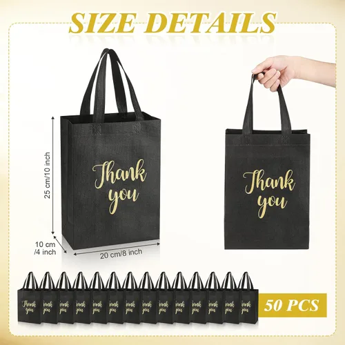 Miniatura 3 de Roowest 50 bolsas de regalo de agradecimiento con asa, bolsa plegable no tejida reutilizable a granel para baby shower, boda, 10 x 8 x 4 pulgadas