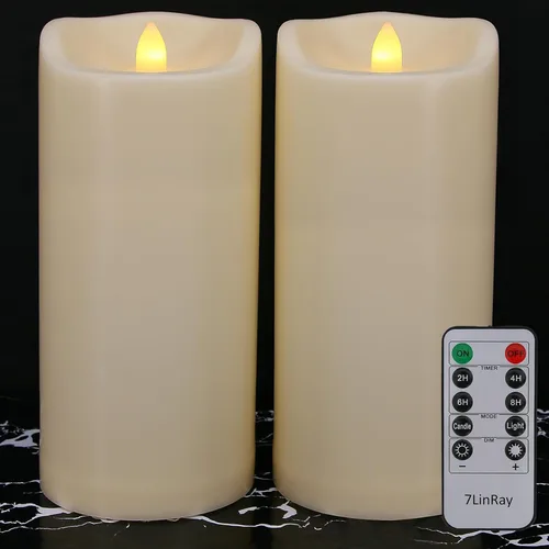 Miniatura 21 de Velas sin llama de 3" x 5" pulgadas para exteriores que funcionan con baterías, con control remoto y temporizador, velas LED parpadeantes de pilar 1