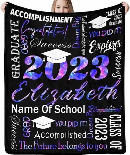 Miniatura 24 de Decoraciones de graduación 2023, manta de regalo para ella, él, felicitaciones 2023, azul oscuro, manta de graduado con nombre personalizado, No.11