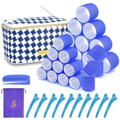 Miniatura 8 de Juego de rodillos de cabello 18 piezas, rodillos de cabello con pinzas y peine, rizadores de peluquería, estilos DIY, Sungenol 3 tamaños de rodillos