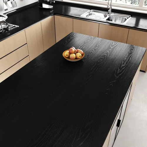 Miniatura 9 de Wallercity Papel de contacto de grano de madera negro texturizado para cocina, papel de contacto de madera autoadhesivo para armarios, impermeable
