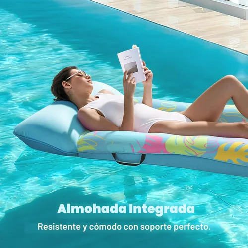 Miniatura 2 de SLOOSH Tumbona inflable para piscina, flotadores de tela XL para adultos, tumbona flotante de agua ultra cómoda con reposacabezas para playa, lago