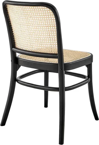 Miniatura 6 de Modway Winona Elm - Asiento de ratán de caña de madera, silla auxiliar de comedor, color negro