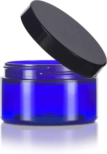Miniatura 9 de Paquete de 12 tarros de plástico PET azul cobalto de 4 onzas con tapas negras, recipientes vacíos recargables
