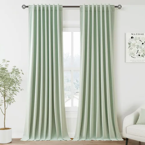 Cortinas de lino 100% opacas para dormitorio, 102 pulgadas de largo, con pestaña trasera, bolsillo para barra, paneles acústicos con aislamiento