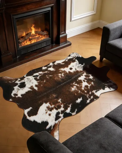 Miniatura 6 de Alfombra de piel de vaca sintética con estampado de vaca: 4.6 x 5.2 pies, alfombra rústica de decoración occidental para dormitorio, sala de estar