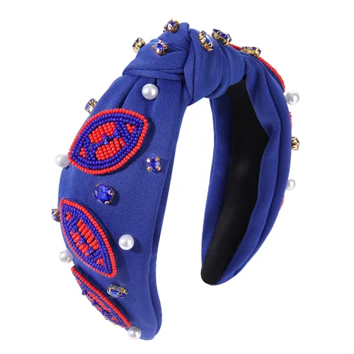 Miniatura 9 de Diademas anudadas de fútbol para mujer, diadema deportiva para el día del juego, diadema de cristal perlado con nudo superior ancho, accesorios