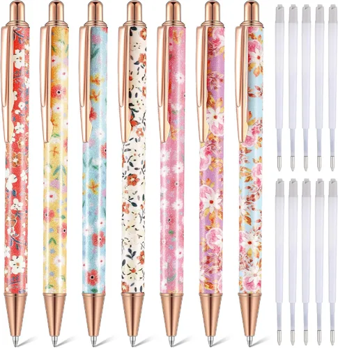 Miniatura 14 de Sherr 7 bolígrafos elegantes para mujer, lindos bolígrafos de purpurina brillantes con 10 recambios de tinta negra, bonitos regalos para niñas