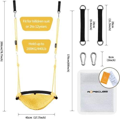 Miniatura 4 de Columpio tejido a mano para niños pequeños, asiento de columpio para niños con cuerdas ajustables, juego de columpios Little Tikes, para exteriores