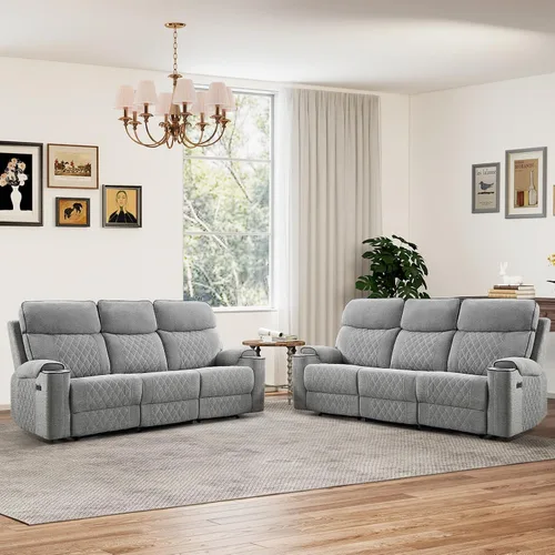 Miniatura 30 de HAOMARKETS Silla reclinable eléctrica para adultos con puerto USB, sofás reclinables eléctricos de tela suave con portavasos de metal, sillas