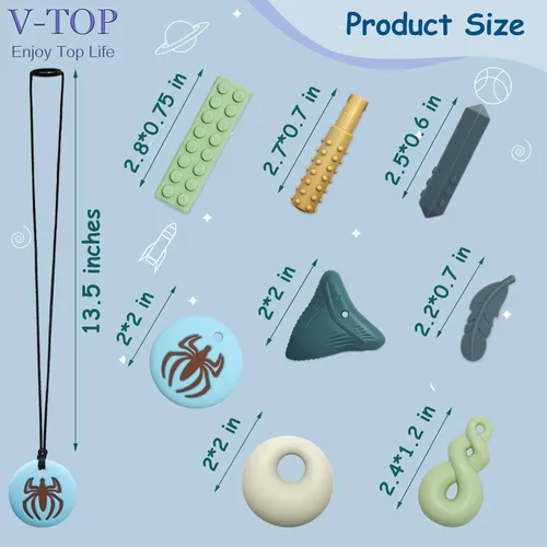 Miniatura 4 de Paquete de 8 collares masticables para niños y adultos, juguetes sensoriales para autismo, TDAH, SPD, masticar, morderse las uñas, juguetes