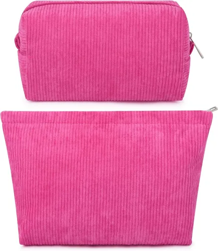 Miniatura 30 de SOIDRAM 2 Piezas de Bolsa de Maquillaje a Rayas Grande, Bolsa de Cosméticos de Cordura de Gran Capacidad, Bolsa de Lona Mixta de Artículos de Rayas