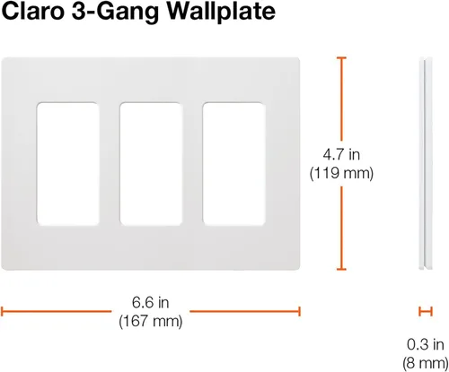 Miniatura 4 de Lutron Claro - Placa de pared decorativa de 3 bandas, brillante, blanco (paquete de 1) CW-3-WH
