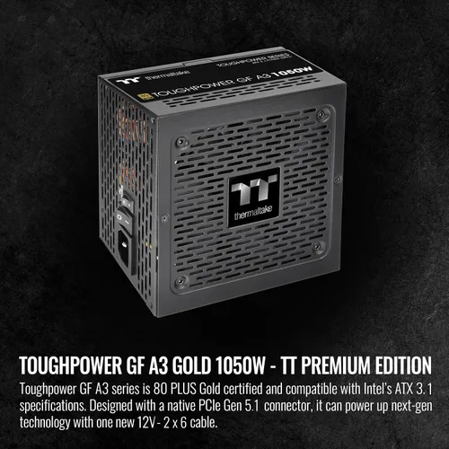 Miniatura 2 de Thermaltake Toughpower GF A3 1050W, Conectores True 600W 12VHPWR en la fuente de alimentación y serie NVIDIA RTX 40, ATX 3.0/PCI-E 5.0, 80+ Gold