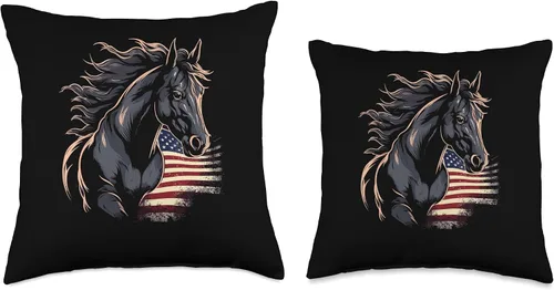 Miniatura 3 de Horse Related Gifts For Girls Western Graphic Cojín de caballo ecuestre con bandera americana, 16 x 16 pulgadas, multicolor